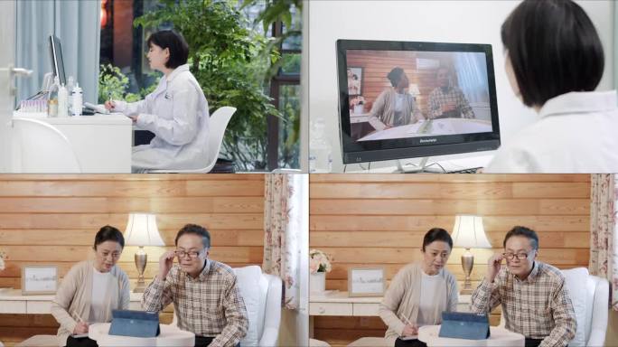 医生远程问诊老年夫妇线上就医视频通话医疗