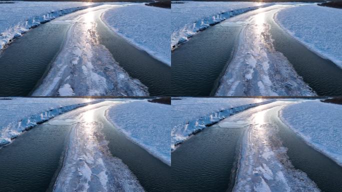春日冰河解冻景观