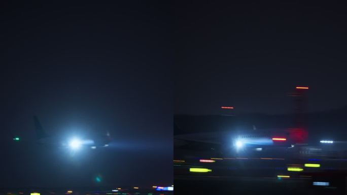 夜间飞机降落机场竖屏
