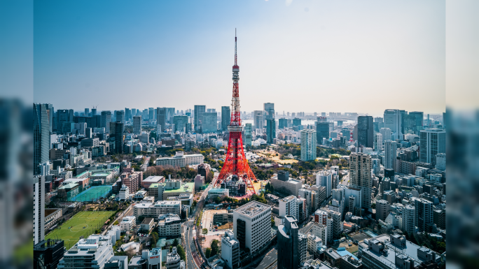 东京塔 东京城市天际线 银座三越延时