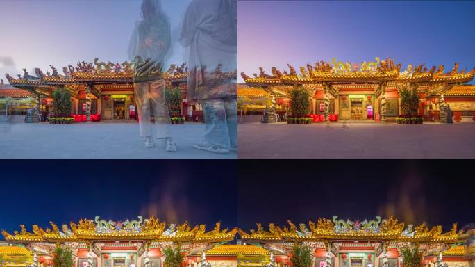 传统庙宇潮州青龙古庙日转夜景移动延时8K