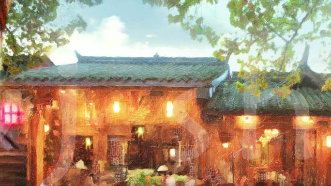 街道油画背景视频