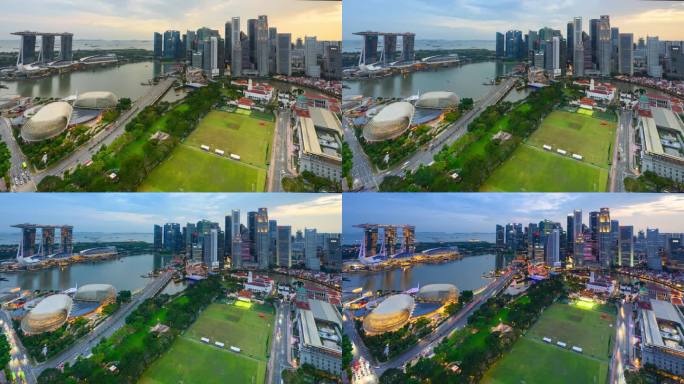 新加坡城市天际线的昼夜交替延时摄影