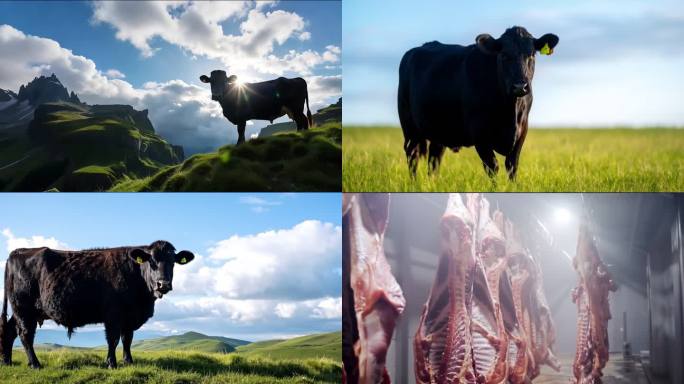 安格斯牛牧场黑牛肉牛养殖场屠宰牛排养牛场