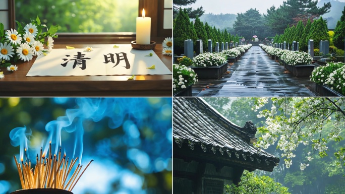 清明节祭奠踏青吃青团 献花追思白菊花