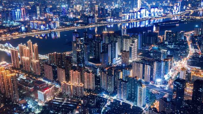 长沙城市夜景航拍延时