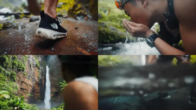 雨林瀑布溯溪徒步探险