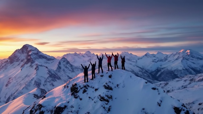 团队徒步励志攀登雪山励志精神