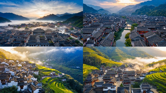 中式建筑古城古镇航拍