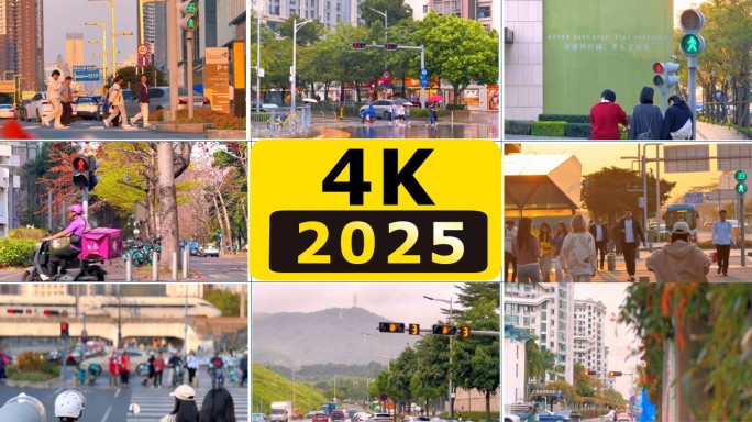 红绿灯十字路口人行道斑马线行人过马路空镜
