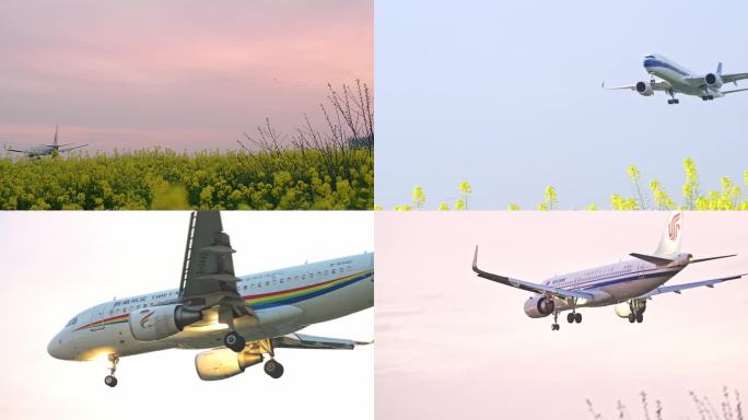 飞机降落 黄昏日落飞机降落  东方航空