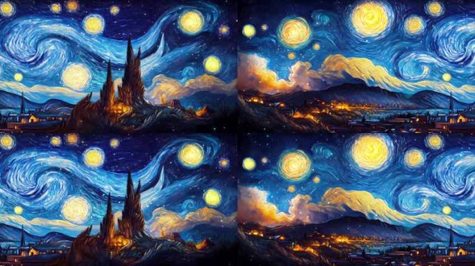 8k宽屏抽象油画风格梵高星空舞台背景