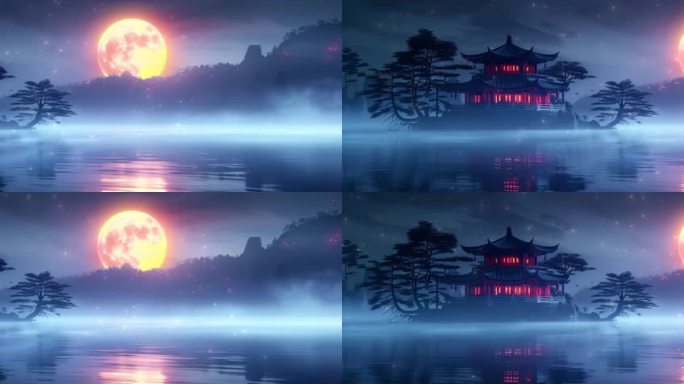 唯美古风月夜楼阁