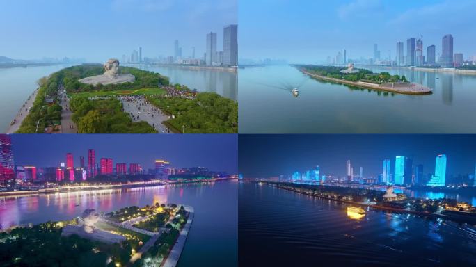 长沙城市风光 橘子洲头航拍