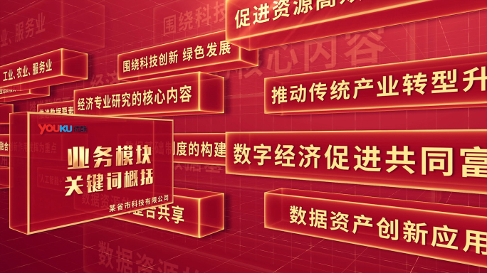 红色党企多文字关键词汇墙字幕流AE