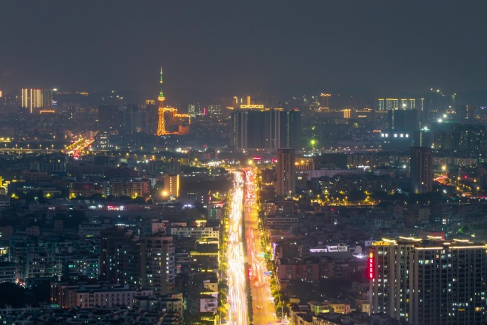 城市道路建筑远景交通车流日转夜景延时8K