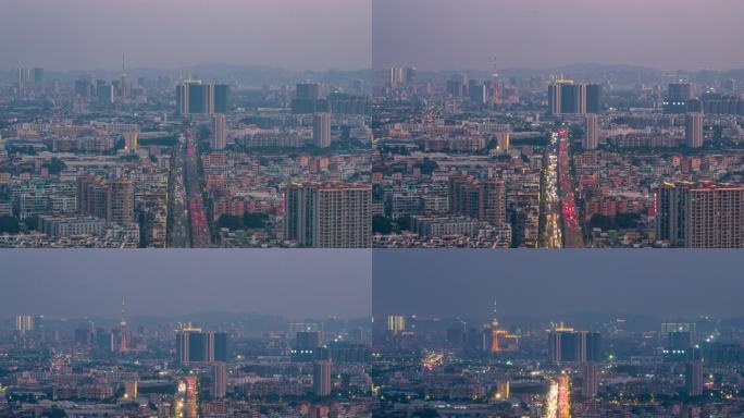 城市道路建筑远景交通车流日转夜景延时8K