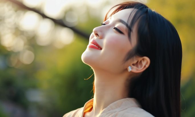 阳光下自信美丽的年轻女性