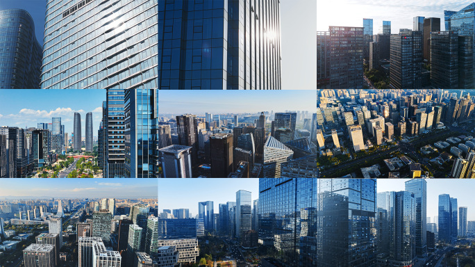 现代化城市写字楼建筑高楼大厦航拍