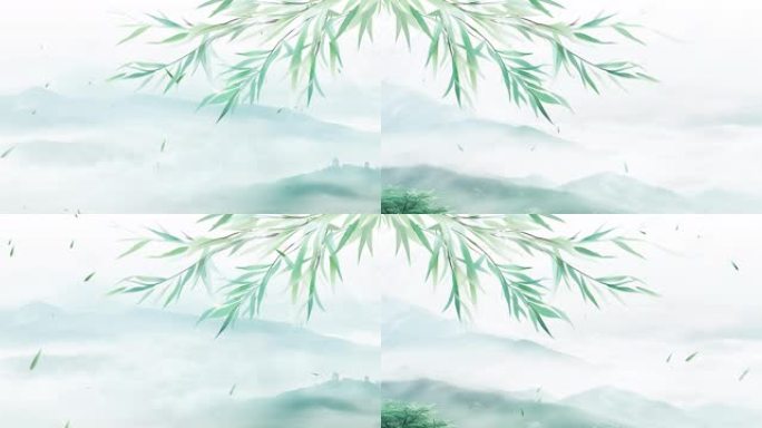 水墨山水竹叶意境