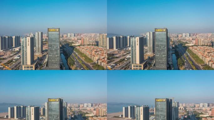 城市天际线航拍现代建筑群鸟瞰延时