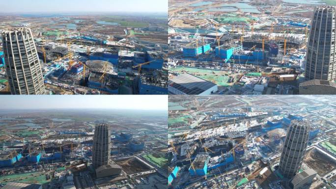 城市地标建筑施工航拍