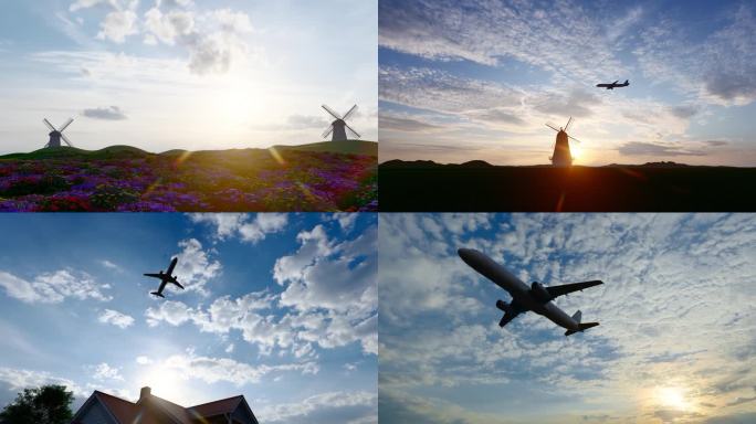 航空飞机飞过天空