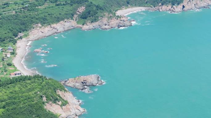 海岛崂山渔村建筑风光航拍