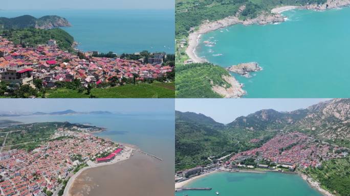 海岛崂山渔村建筑风光航拍