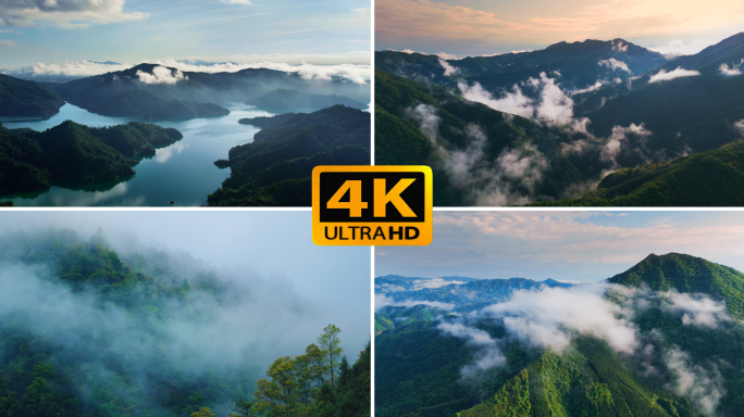 4k山水湖泊自然风光森林溪流日出云海风景