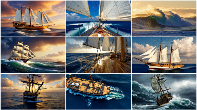 扬帆起航乘风破浪巨浪励志奋斗希望梦远航船