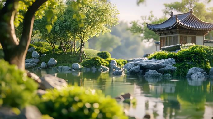 中式庭院水榭景观