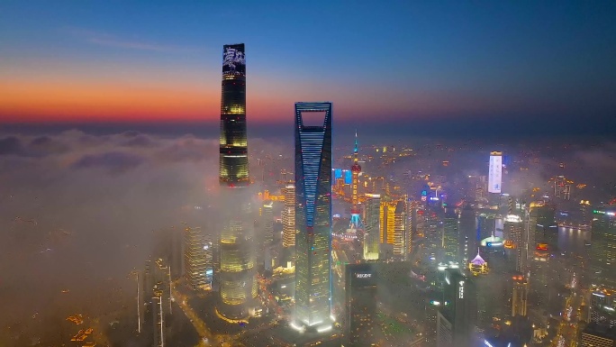 上海浦东陆家嘴黄浦江外滩夜景城市航拍4K