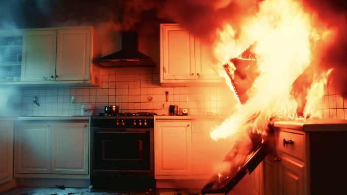 厨房着火火灾房屋火宅着火事故现场