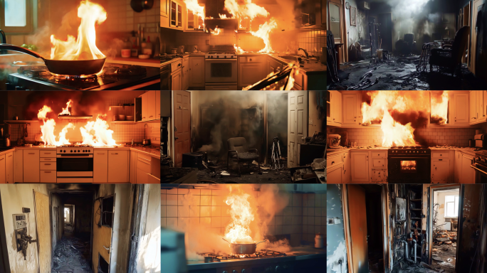 厨房着火火灾房屋火宅着火事故现场