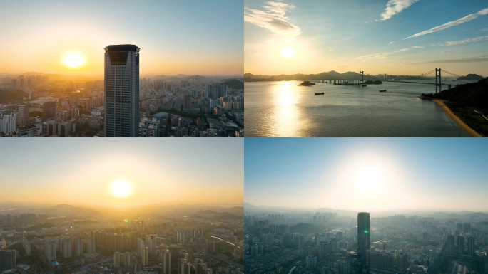 东莞虎门镇航拍合集城市日出风光黄河时装城