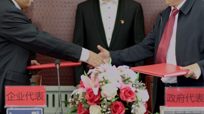 企业代表与政府代表签约握手