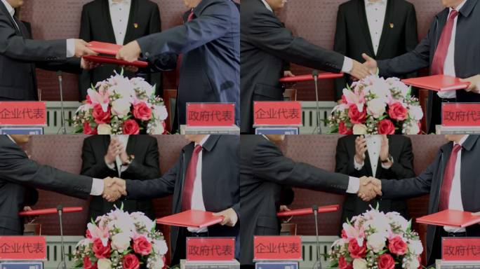 企业代表与政府代表签约握手