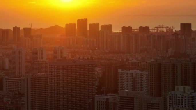 广西北海夕阳大场面航拍晚霞