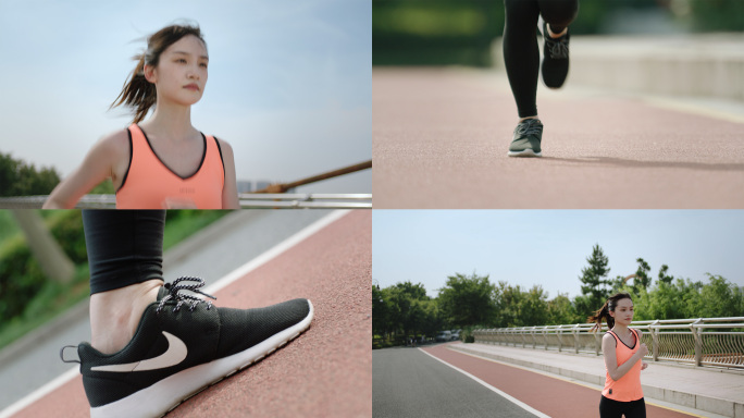 4K 活力女性户外跑步 健康生活方式微笑