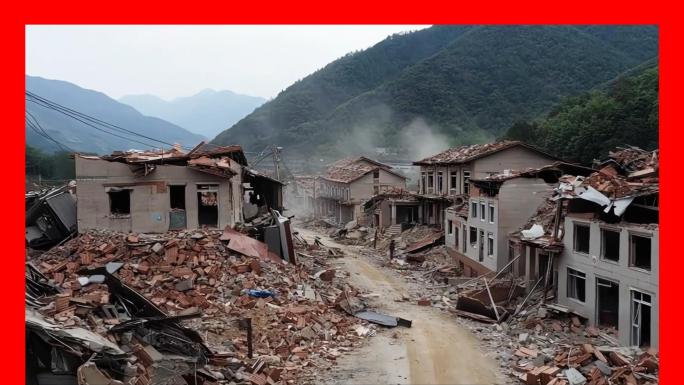 地震动画废墟受灾地区山区地震城市地震航拍