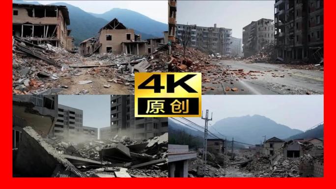 地震动画废墟受灾地区山区地震城市地震航拍