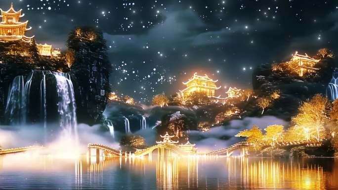 唯美古风建筑夜色