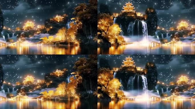 唯美古风建筑夜色