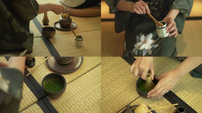 日本茶道点茶和服女性示范茶碗旋转手法4K