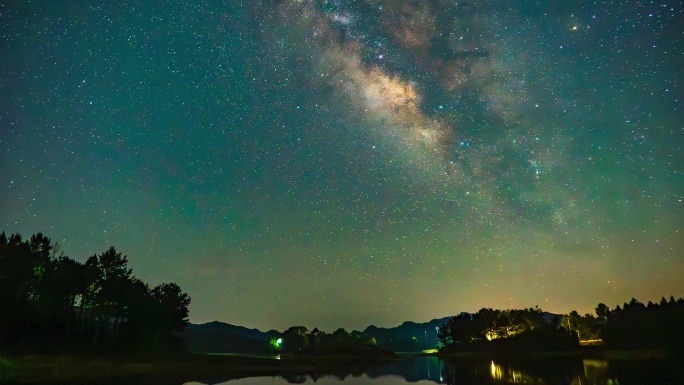湖南岳阳铁山水库夏季银河延时摄影