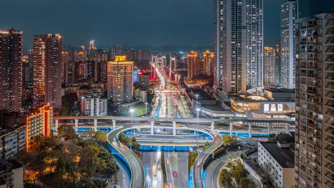 重庆立交夜景车流航拍延时