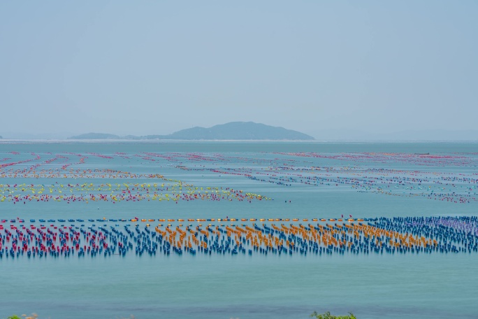波光粼粼海面渔业海上养殖场景观延时8K
