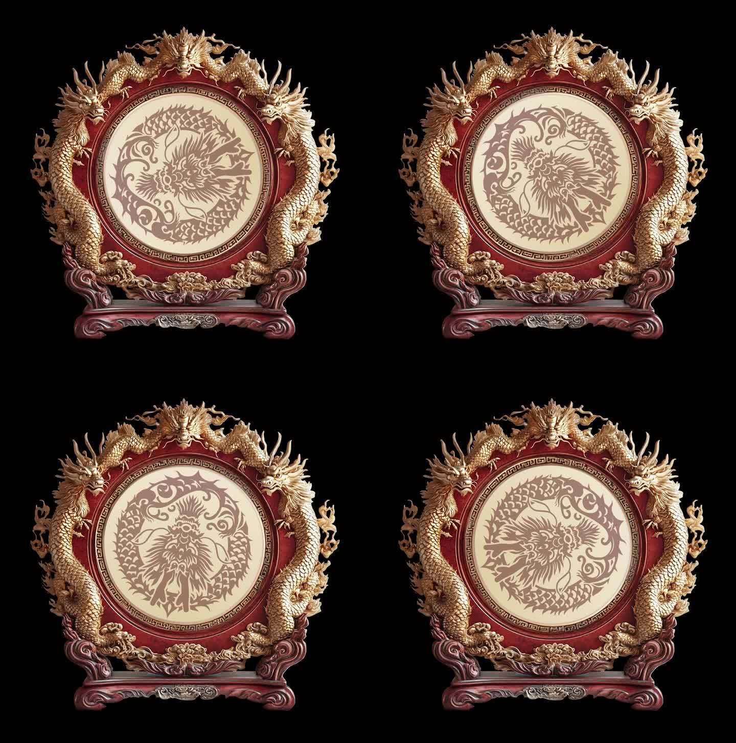 龙纹雕刻工艺品 金鼓旋转 -可循环带通道