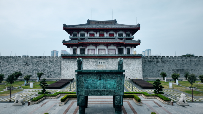揭阳市航拍揭阳古城榕城区揭阳楼广场老城区